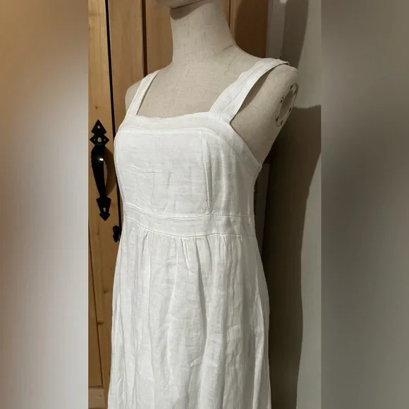 100% Linen Made in Italy White Sleeveless Maxi Tie Back Dress - Picture 2 of 7